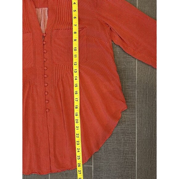 Anthropologie Maeve Shirt Small Blouse Polka Dot Matilda Red Long Sleeve - Picture 10 of 13